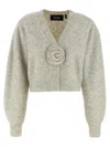 Rotate Birger Christensen Cropped Alpaca And Wool Cardigan With V-neck In Gray