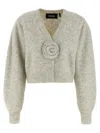 Rotate Birger Christensen Cropped Alpaca And Wool Cardigan With V-neck In Gray