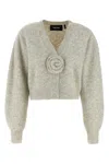 Rotate Birger Christensen Cropped Alpaca And Wool Cardigan With V-neck In Neutral