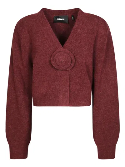 Rotate Birger Christensen Knit Puffsleeve Cardigan In Red