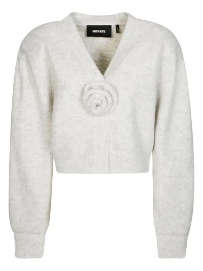 Rotate Birger Christensen Knit Puffsleeve Cardigan In White