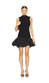 Rotate Birger Christensen Black Knit Racer Cut Dress With High Neck And Flared Skirt In 黑色