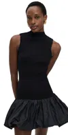 Rotate Birger Christensen Black Knit Racer Cut Dress With High Neck And Flared Skirt In Black