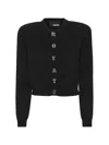 Rotate Birger Christensen Rotate Cropped Black Sweater With Padded Shoulders And Button Embellishments In Black