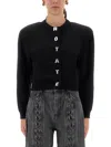 Rotate Birger Christensen Rotate Cropped Black Sweater With Padded Shoulders And Button Embellishments In Black