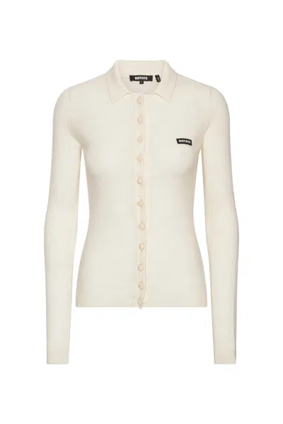 Rotate Birger Christensen Knitted Logo Patch Wool-cashmere Polo Shirt In Neutral