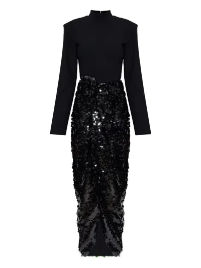 Rotate Birger Christensen Knot-detail Sequin Maxi Dress In Black