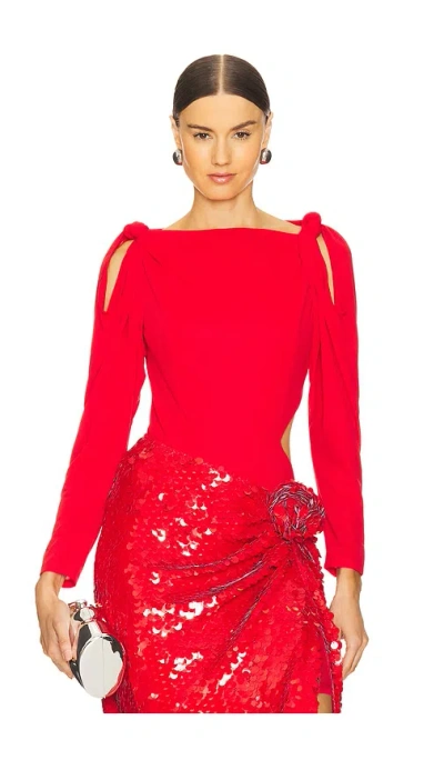 Rotate Birger Christensen Knotted Bodysuit In Racing Red