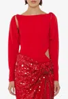 Rotate Birger Christensen Knotted Long-sleeved Cut-out Bodysuit In Red