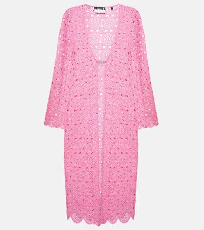 Rotate Birger Christensen Kwamie Crochet Beach Cover-up In Fuschia Pink