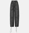 Rotate Birger Christensen Black Organic Cotton Wide Leg Pants With Lace In Black