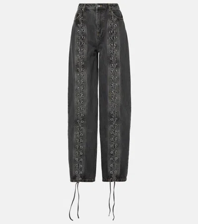 ROTATE BIRGER CHRISTENSEN LACE-DETAIL COTTON WIDE-LEG JEANS