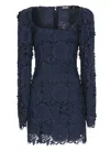 Rotate Birger Christensen Rotate Intricate Lace Dress With Wide Neckline In Blue