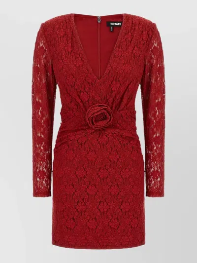 Rotate Birger Christensen Lace Dress Fitted Silhouette Floral Design In Red