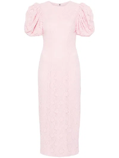 Rotate Birger Christensen Lace Fitted Midi Dress In Pink