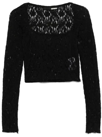 Rotate Birger Christensen Lace Long-sleeve Top In Black