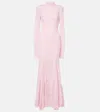 Rotate Birger Christensen Long Pink Lace Dress With Open Back For Special Occasions In Fairy Tale