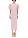 Rotate Birger Christensen Rotate Pink Floral Midi Dress With Puff Sleeves In Mixed Materials Women In Pink