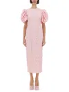 Rotate Birger Christensen Pink Floral Midi Dress With Puff Sleeves In Multi