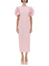 Rotate Birger Christensen Pink Floral Midi Dress With Puff Sleeves In Pink