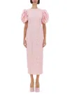 Rotate Birger Christensen Rotate Pink Floral Midi Dress With Puff Sleeves In Mixed Materials Women In Pink