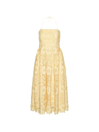 Rotate Birger Christensen Lace Midi Dress In Yellow