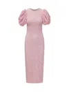 Rotate Birger Christensen Rotate Pink Floral Midi Dress With Puff Sleeves In Mixed Materials Women In Pink