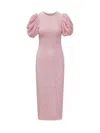 Rotate Birger Christensen Rotate Pink Floral Midi Dress With Puff Sleeves In Mixed Materials Women In Pink