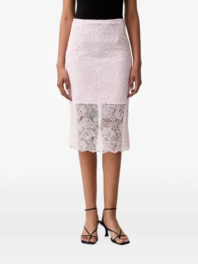 Rotate Birger Christensen Lace Midi Skirt In Pink