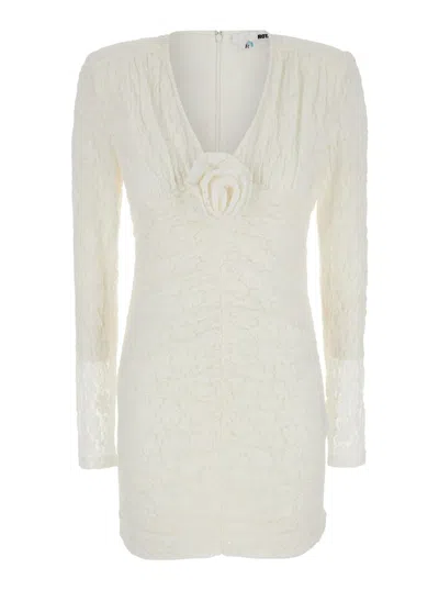 ROTATE BIRGER CHRISTENSEN MINI WHITE DRESS WITH ROSE PATCH IN LACE WOMAN