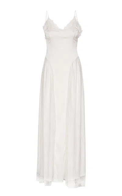Rotate Birger Christensen Lace-paneled Satin Maxi Dress In White
