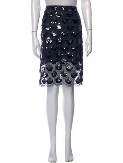 Pre-owned Rotate Birger Christensen Lace Pattern Knee-length Skirt W/ Tags In Black/blue