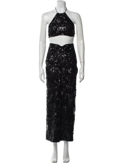 Pre-owned Rotate Birger Christensen Lace Pattern Long Dress In Black