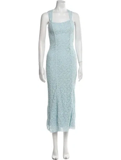 Pre-owned Rotate Birger Christensen Lace Pattern Long Dress In Blue