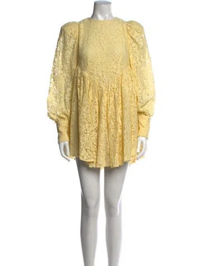 Pre-owned Rotate Birger Christensen Lace Pattern Mini Dress In Yellow