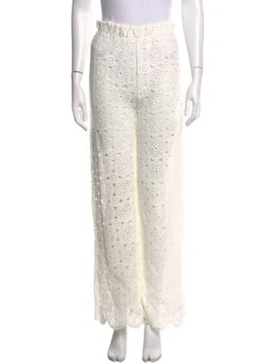 Pre-owned Rotate Birger Christensen Lace Pattern Wide Leg Pants In White