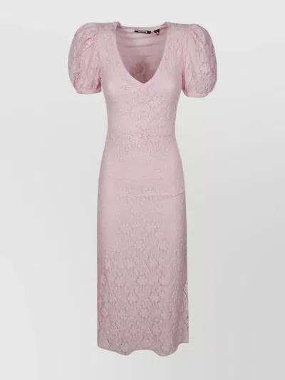 Rotate Birger Christensen Lace Puff Sleeve Dress In Rosa