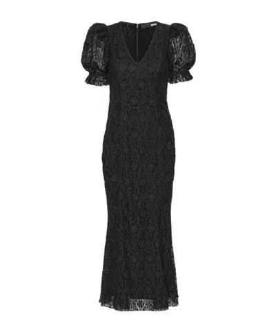 Rotate Birger Christensen Lace Puff-sleeves Maxi Dress In Black