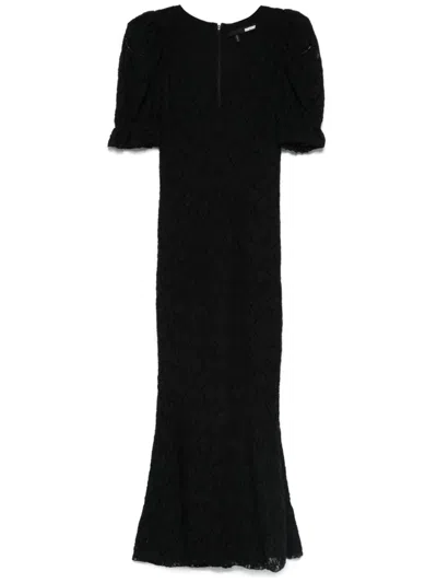 Rotate Birger Christensen Lace Puff-sleeves Maxi Dress In Schwarz