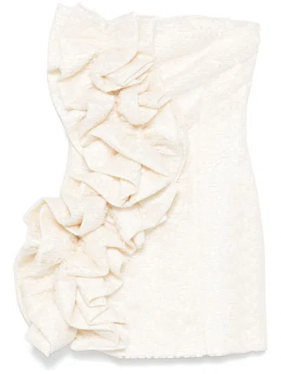 Rotate Birger Christensen Lace Ruffle Mini Dress In Egret