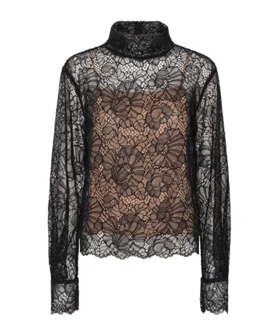 Rotate Birger Christensen High-neck Lace Blouse In Black
