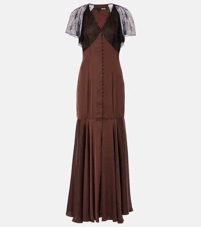Rotate Birger Christensen Lace V-neck Maxi Dress In Brown