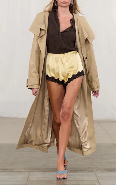Rotate Birger Christensen Lace-trimmed Silk Shorts In Yellow