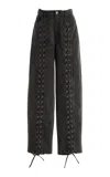 Rotate Birger Christensen Lace-up Rigid High-rise Wide-leg Jeans In Black