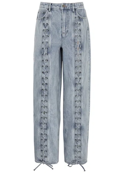 Rotate Birger Christensen Lace-up Wide-leg Jeans In Denim