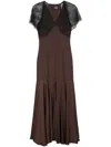 Rotate Birger Christensen Long Satin And Lace Dress In 褐色