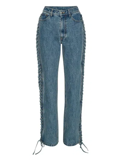 Rotate Birger Christensen Laced Straight Leg Jeans In Blue