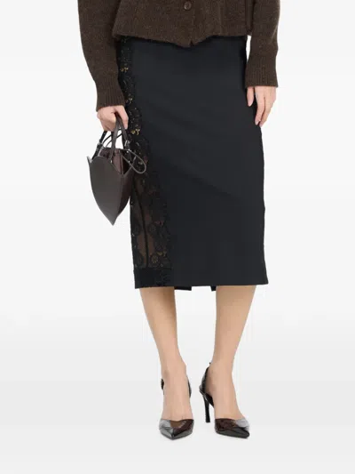 Rotate Birger Christensen Lace-inserted Pencil Skirt Black