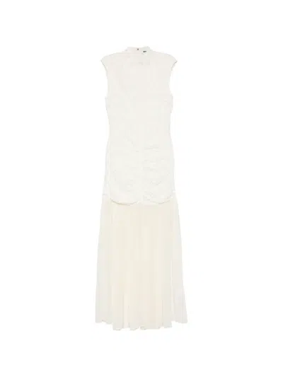 Rotate Birger Christensen Rotate High Neck Sleeveless Dress With Gathered Details In Neutral