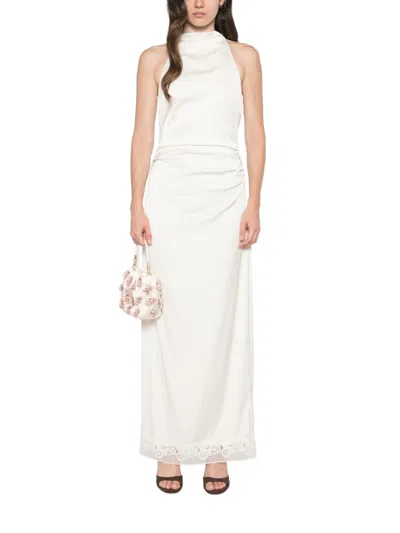 Rotate Birger Christensen Rotate Lace-detail High-neck Dress With Back Zip In Neutral